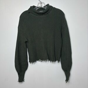 525 America Green Distressed Turtleneck Sweater Women’s Small Cotton Knit